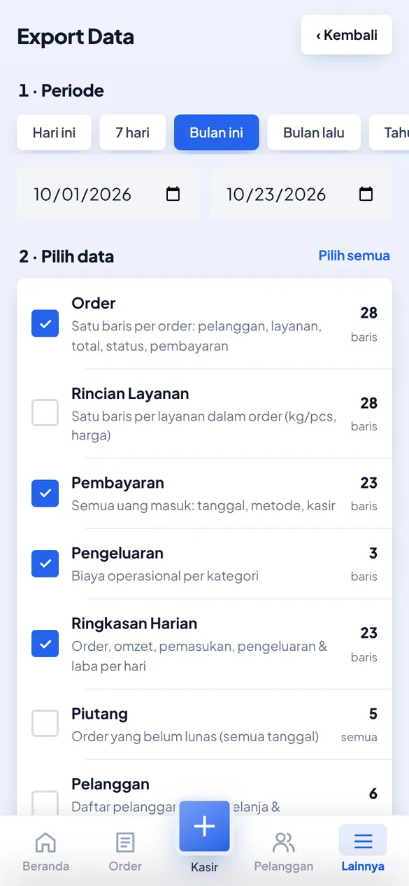 Export data